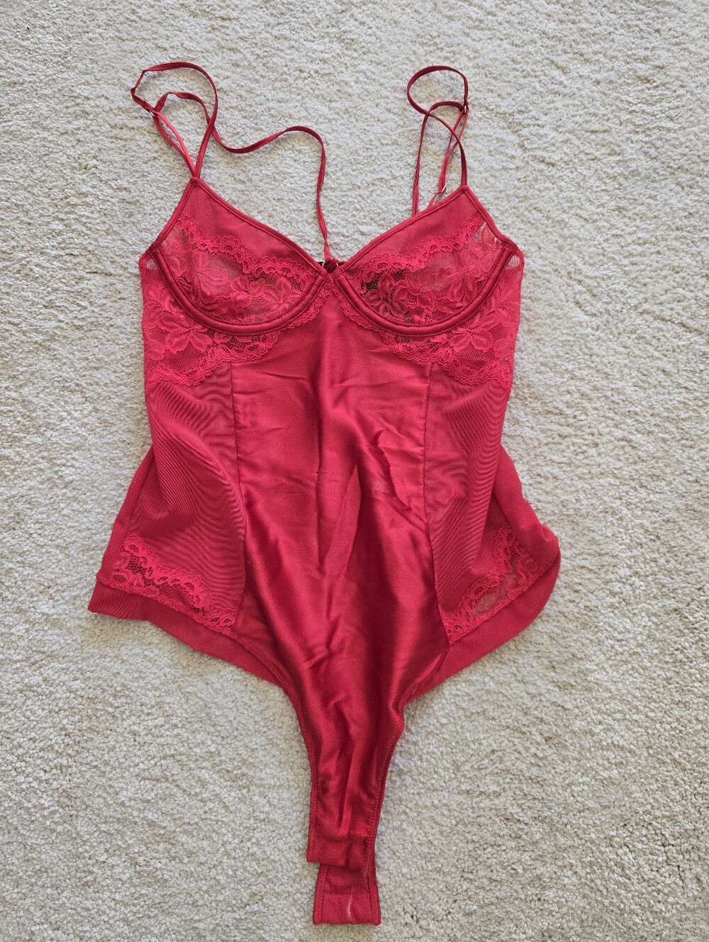 ZARA Red Lace & Satin Effect Bustier Bodysuit XS ❤️
